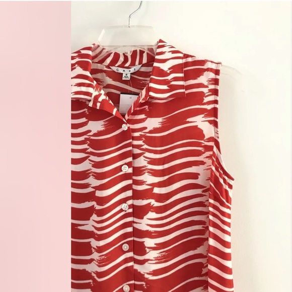 CAbi | Womens Red Brushstroke Dress Button Front Size S - Picture 8 of 13